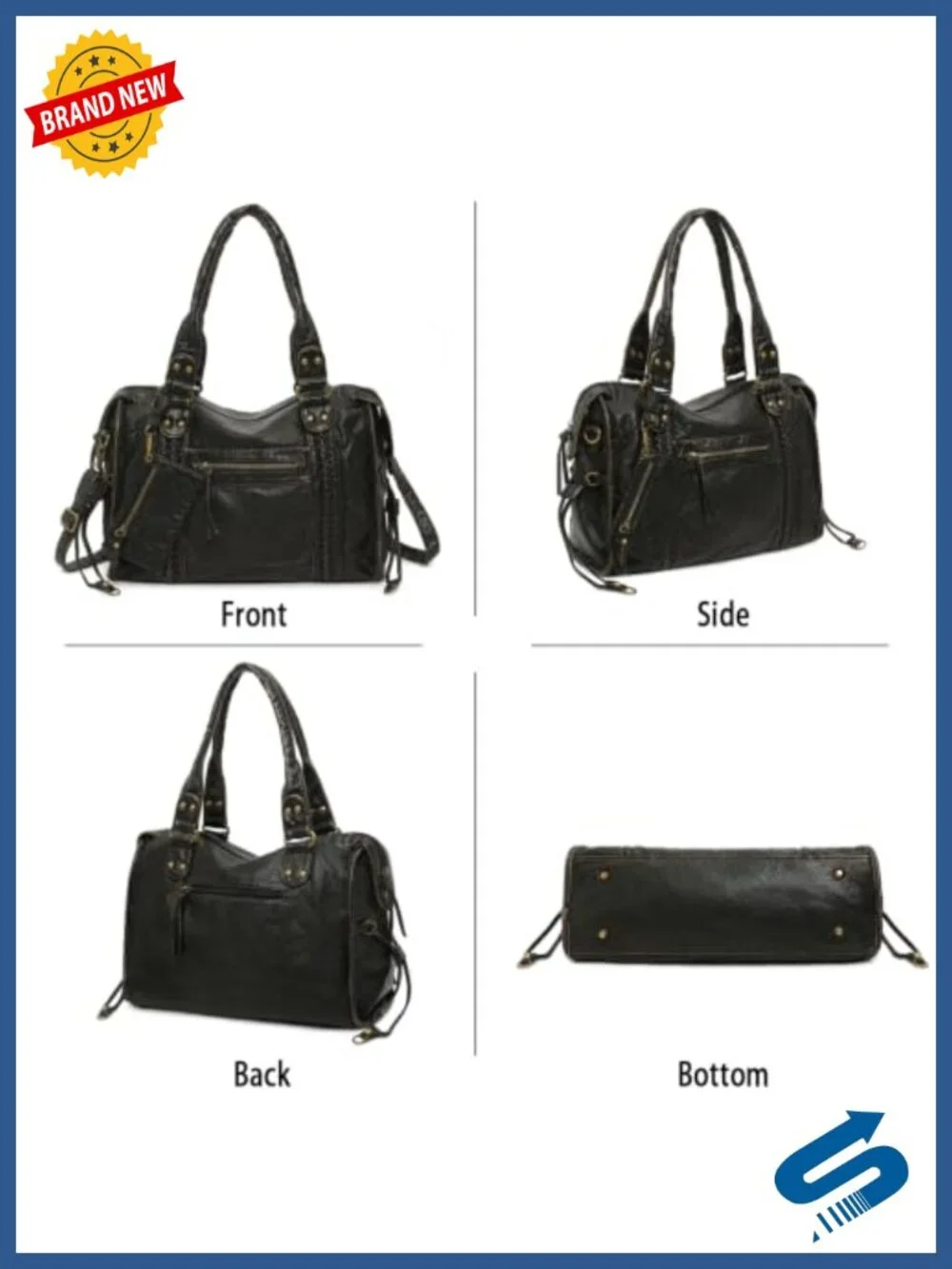 Vegan Leather Hobo Shoulder Bag for Women, Y2K Distressed Tote, Fits 14-Inch